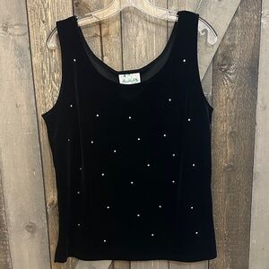 Vintage The Quacker Factory Sleeveless Black Velvet Rhinestone Top Size Med
